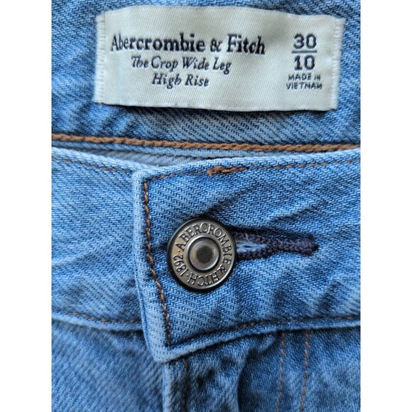 Abercrombie & Fitch Crop Wide Leg Jeans Womens 30/10 Blue High Rise - Picture 2 of 7